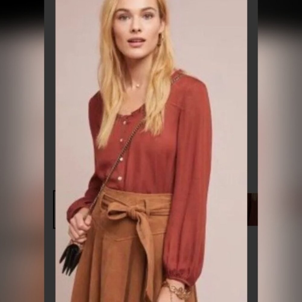 Anthropologie Boho Dolan Left Coast Marilyn Top Balloon Sleeve Blouse Rust Sz S